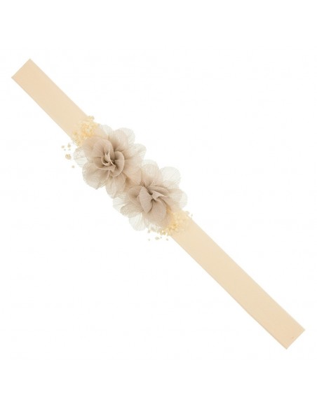 CINTA BEIG DE PELO PARA BEBÉ CON FLORES Y GYPSOPHILA