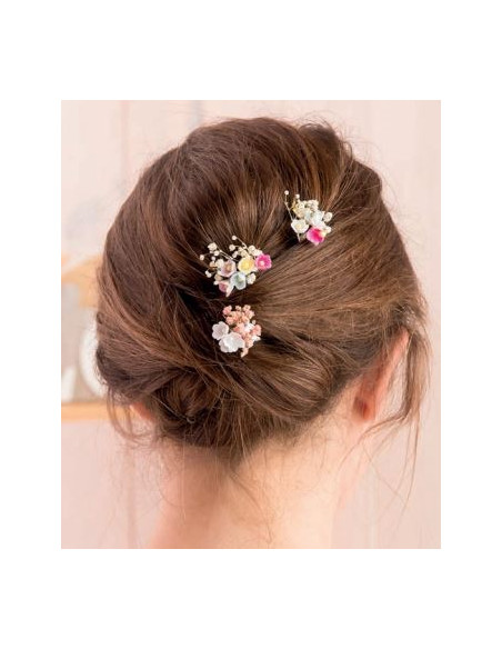 PACK 2 UNIDADES PINCHO FLORES ROSA EMPOLVADO  MINI DE PAPEL Y PANICULATA