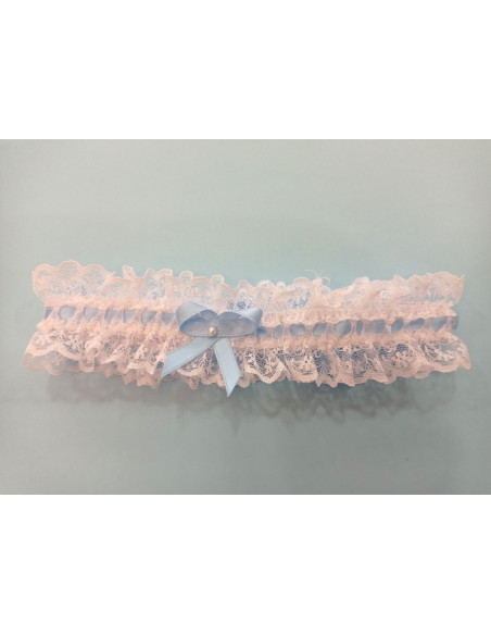 LIGA DE NOVIA BLANCO CON LAZO AZUL