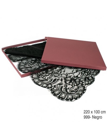 MANTILLA BLONDA NEGRA Chantilly, medida 2,20X100cm