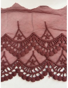 Tul bordado algodón granate