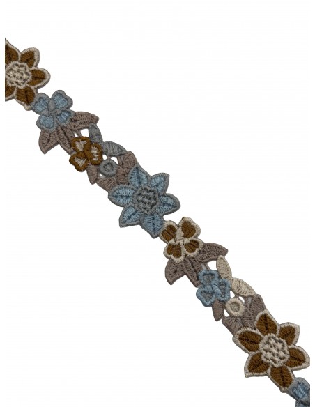 Guipur flores tonos tostados azules 43mm