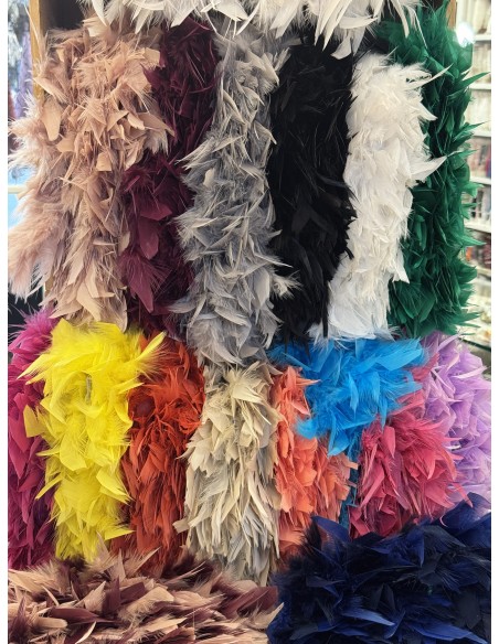 Pluma de pavo 12cm de ancho cosidas en tira