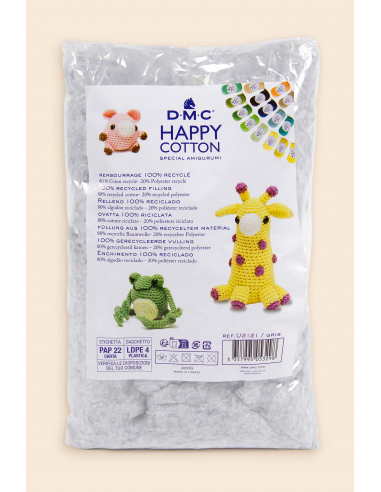 Relleno de algodón gris reciclado 300gr. para los Amigurumis de Happy Cotton