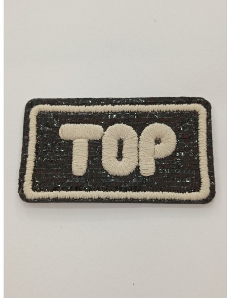 aplicación TOP negro brillante-beig  termoadhesiva 31x53mm
