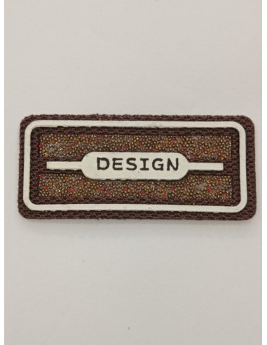 aplicación DESIGN blanco y chocolate brillante termoadhesiva 23x54mm