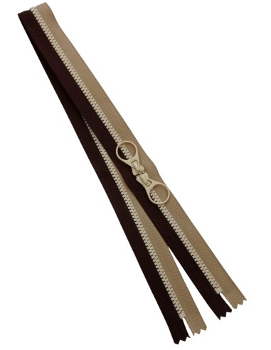 Cremallera 55cm sin separador bicolor marrón y beige doble cursor encontrado