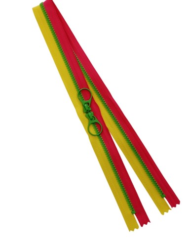 Cremallera 55cm sin separador bicolor amarillo fucsia doble cursor encontrado