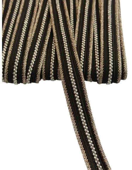 Pasamanería negra con brillos dorados suaves y acero 15mm