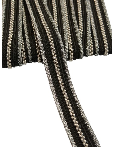 Pasamanería negra con brillos plateados y acero 15mm