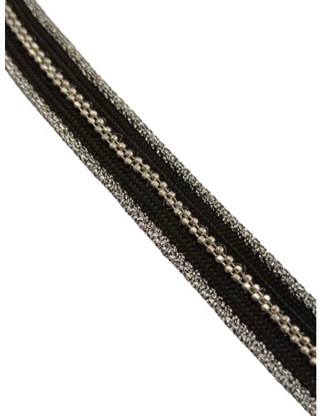 Pasamanería negra con brillos plateados y acero 15mm