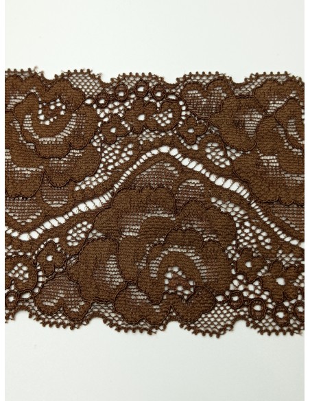 Encaje bordado elástico marrón nylon ancho 9cm
