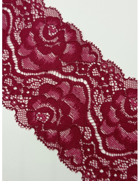 Encaje bordado elástico granate nylon ancho 9cm