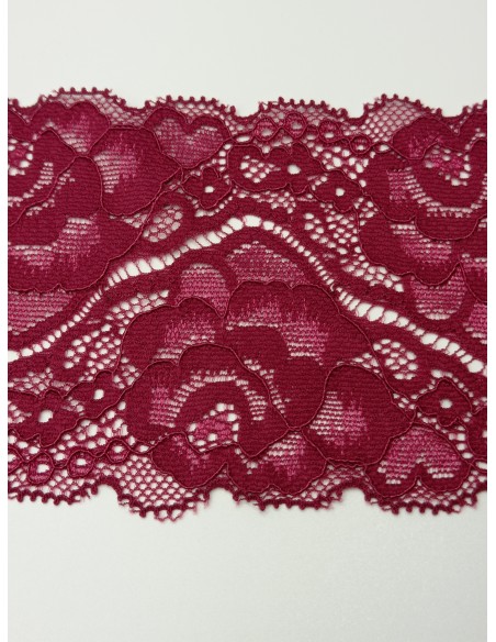 Encaje bordado elástico granate nylon ancho 9cm