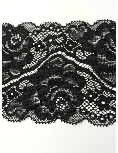 Encaje bordado elástico negro nylon ancho 9cm