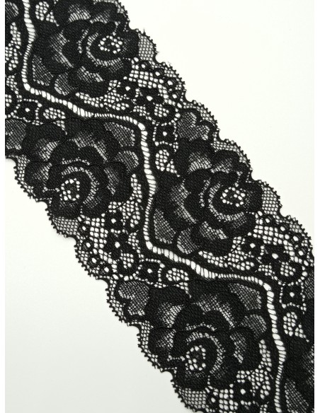 Encaje bordado elástico negro nylon ancho 9cm