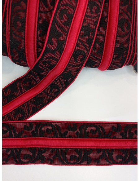 Elástico rojo negro  tejido con cordón pasador ancho 5cm