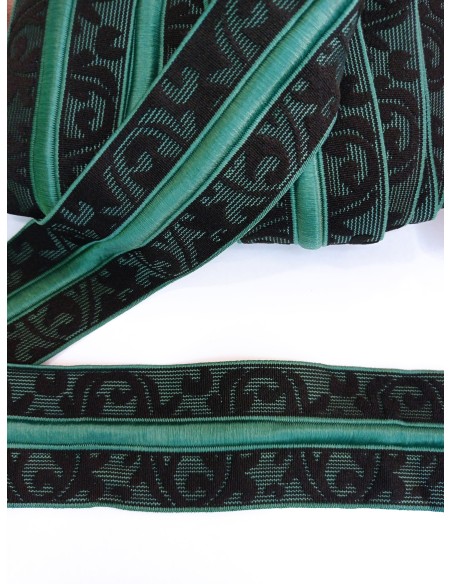 Elástico verde negro  tejido con cordón pasador ancho 5cm