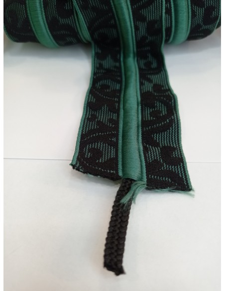 Elástico verde negro  tejido con cordón pasador ancho 5cm