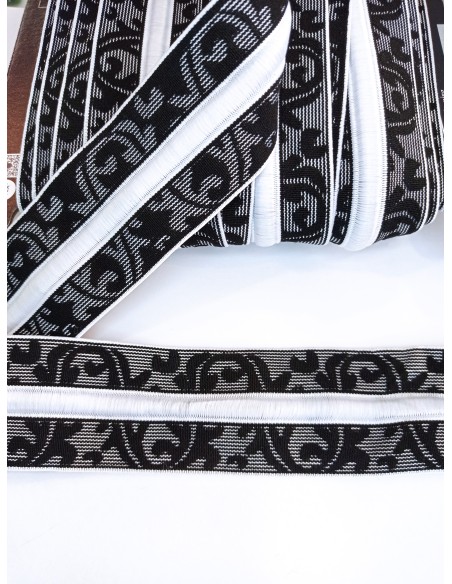 Elástico blanco negro  tejido con cordón pasador ancho 5cm
